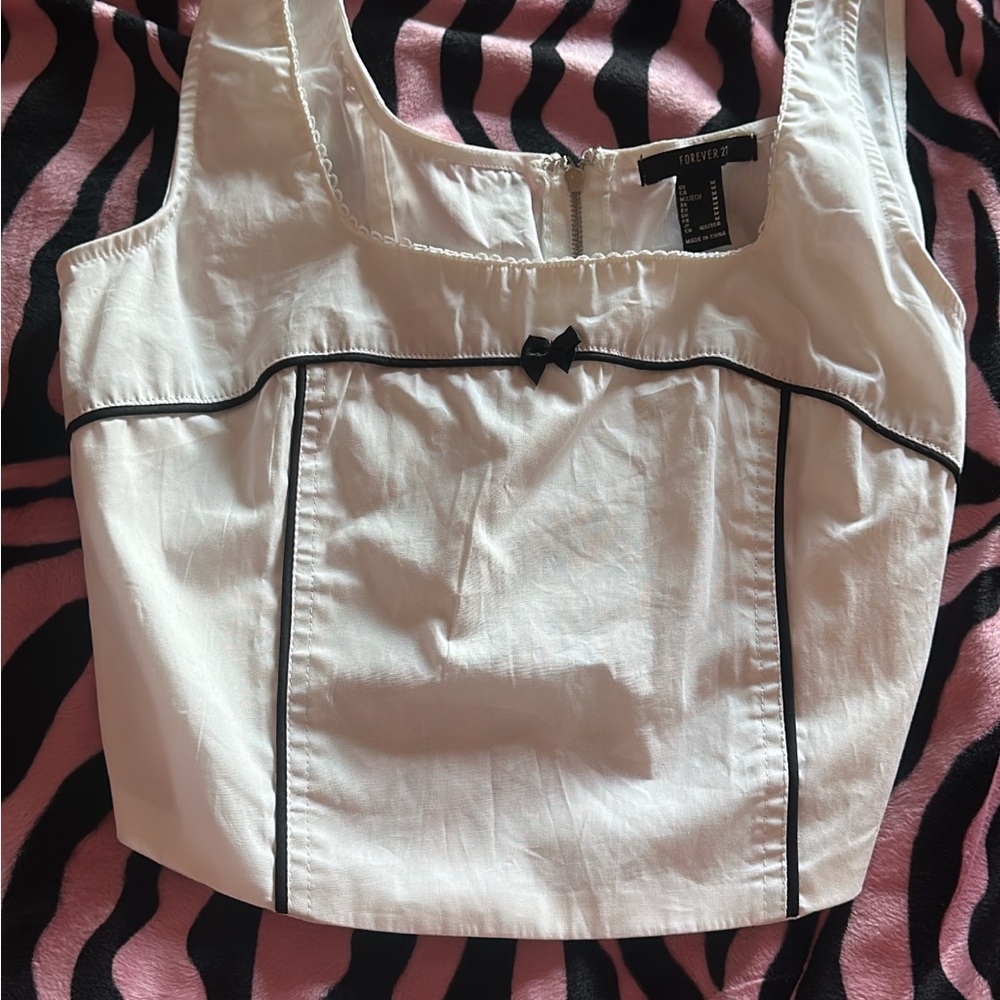 Forever 21 White and Black Fitted Bustier Crop Tank Top